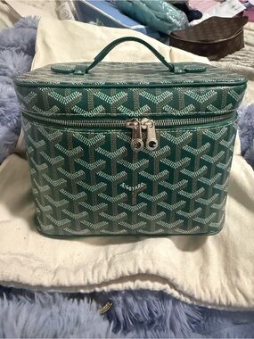 Goyard Teal Patterned Vanity Case with Top Handle